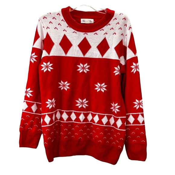 Vintage Tres Chic Fair Isle Nordic Sweater size M Red White Crewneck Knit - Picture 1 of 5